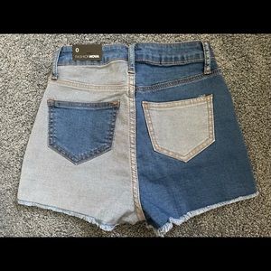 Fashion nova Split Feelings Two Tone Denim Shorts - Medium Blue Wash